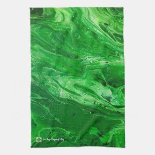 Dark Green Light Green Abstract Tea Towel