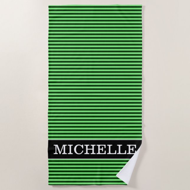 Dark Green & Light Green Stripes/Lines Pattern Beach Towel (Front)