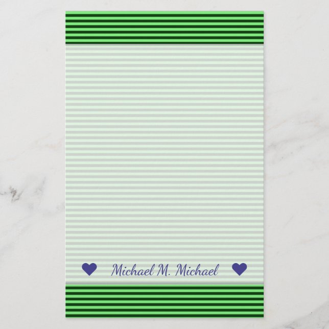 Dark Green & Light Green Stripes/Lines Pattern Stationery (Front)
