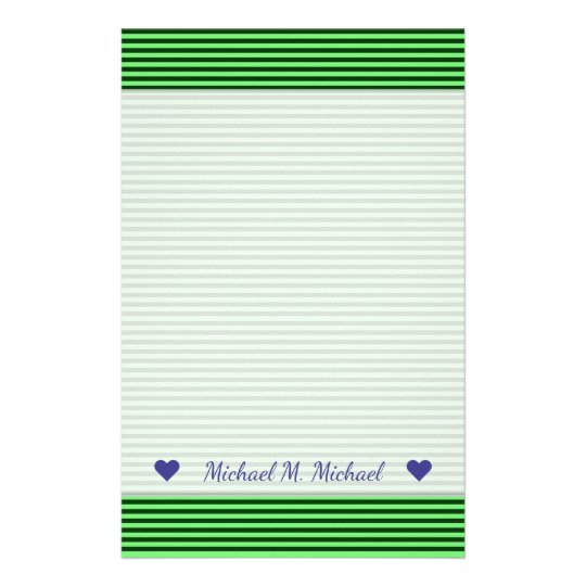 Dark Green & Light Green Stripes/Lines Pattern Stationery