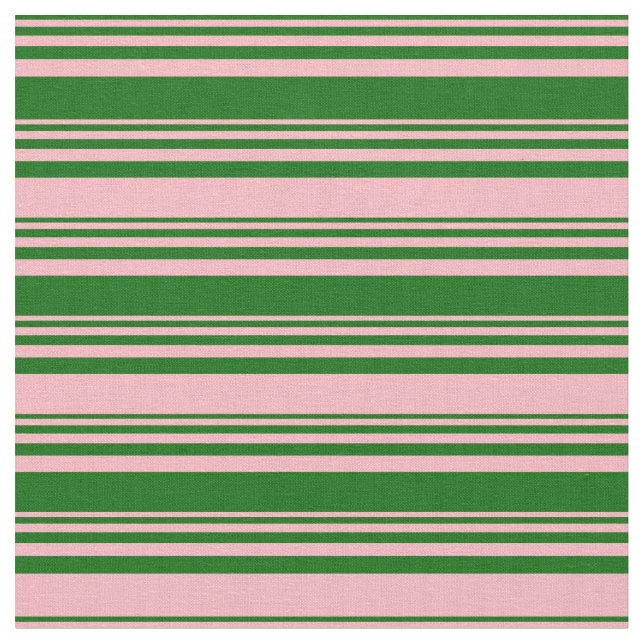 Dark Green & Light Pink Coloured Lined Pattern Fabric (Close Up)