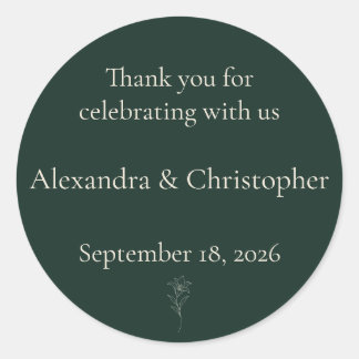 Dark Green Lily Personalised Wedding Thank You Cl Classic Round Sticker