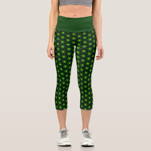 Dark Green & Lime Harmony High Waisted Capri Leggings