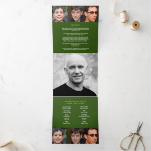 Dark green lime white Funeral service custom photo Tri-Fold Programme