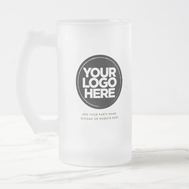 Dark Green Logo and Text Frosted Glass Beer Mug (Left)