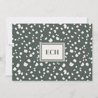 Dark Green Lunaria Monogram Flat Note Card