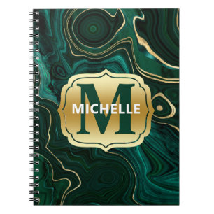 Dark Green Malachite and Gold Foil Strata Veining Notebook