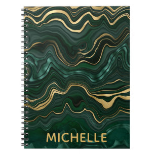 Dark Green Malachite and Gold Foil Strata Veining Notebook