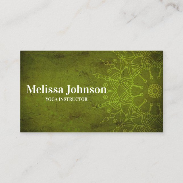 Dark Green Mandala Yoga Meditation Appointment Card (Front)