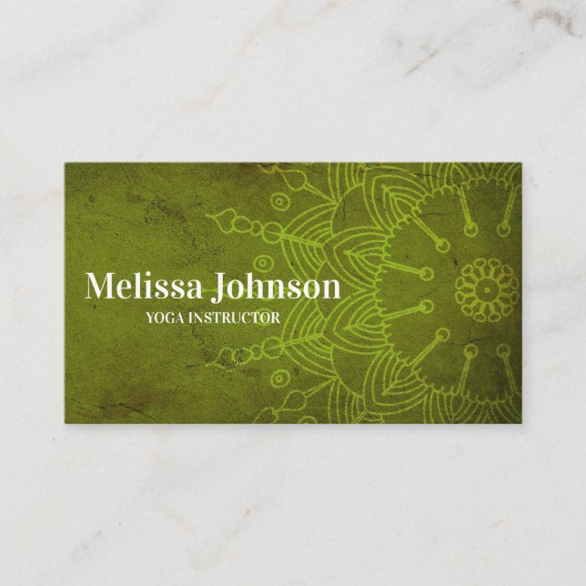 Dark Green Mandala Yoga Meditation Business Card (Front)