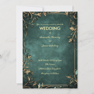Dark Green Marbled Background ,Rustic Borders Invi Invitation