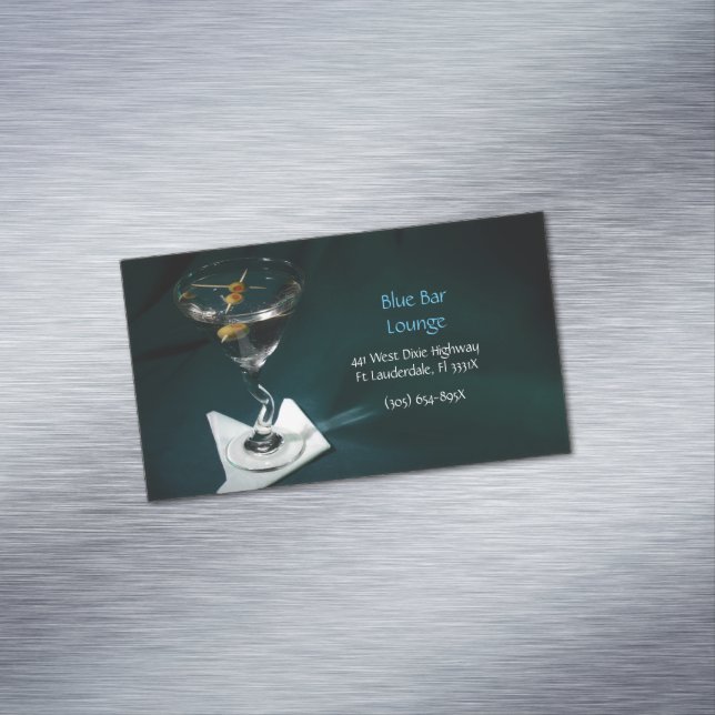  Dark Green Martini Bar & Lounge Magnetic Business Card (In Situ)