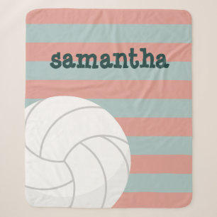 Dark Green & Melon Pink Giant Volleyball Striped Sherpa Blanket