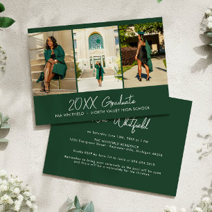 Dark Green Minimal Photo Collage Graduation Party Invitation