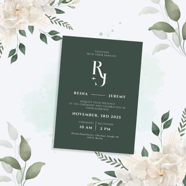 Dark Green Minimalist Elegant Wedding Invitation (Creator Uploaded)