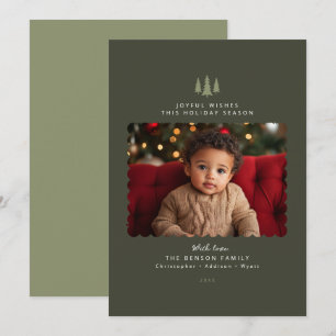 Dark Green Minimalist Modern Photo Christmas Card