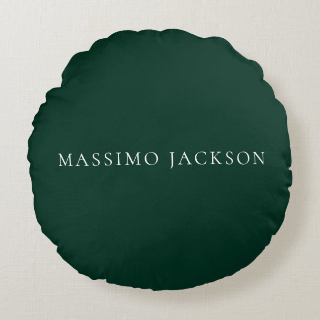 Dark Green Minimalist Plain Modern Aesthetic Look Round Cushion (Front)