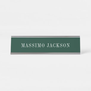 Dark Green Minimalist Plain Modern  Desk Name Plate
