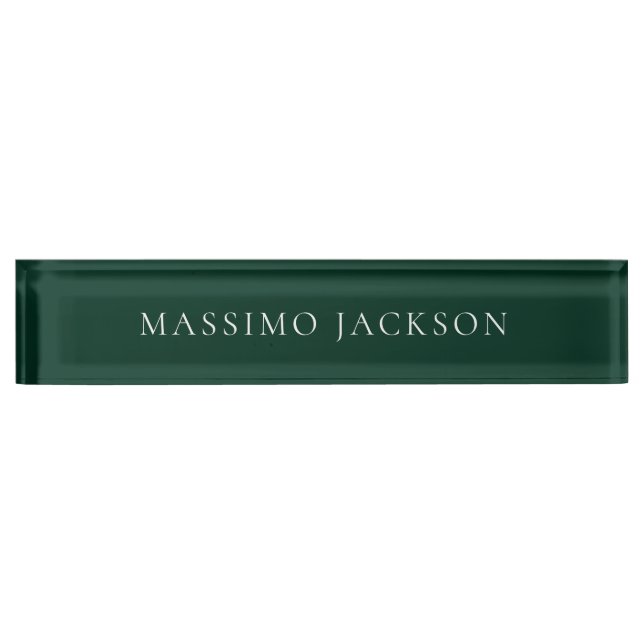 Dark Green Minimalist Plain Modern  Nameplate (Front)