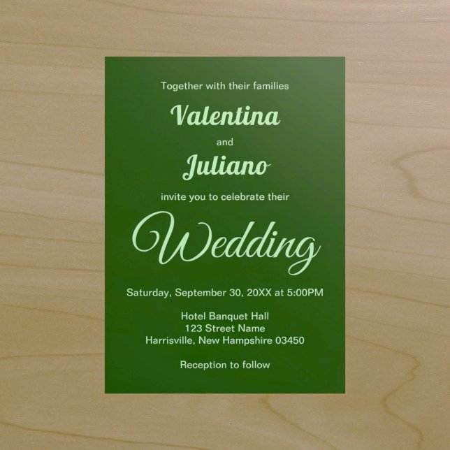 Dark Green Minimalist Typography Style Wedding Invitation (Typography style minimalist dark green wedding invitation)