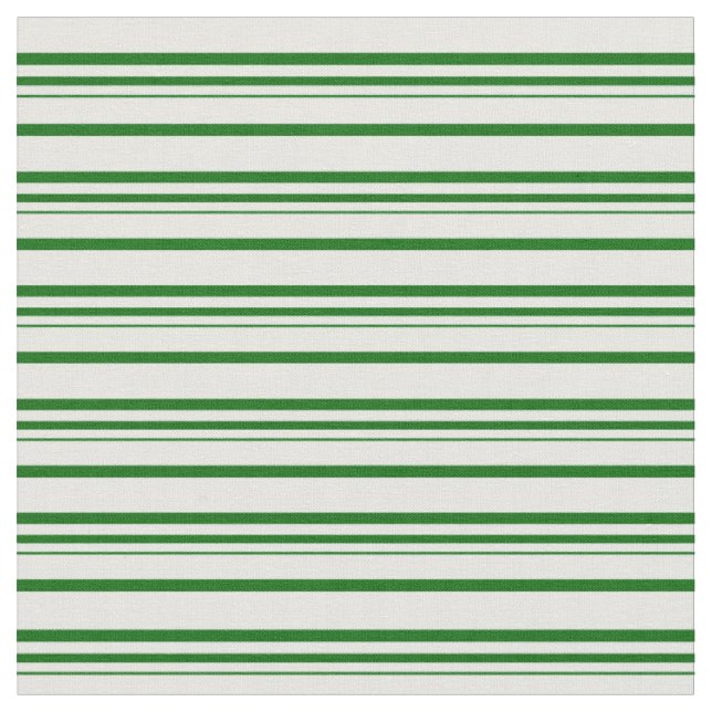 Dark Green & Mint Cream Stripes Pattern Fabric (Close Up)