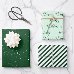 Dark Green & Mint Merry Christmas Mix Wrapping Paper Sheet