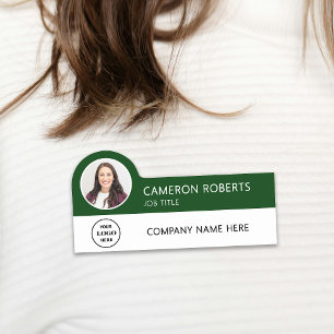 Dark Green Modern Business Logo Photo Employee Name Tag