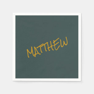 Dark green modern gold lettering script napkin