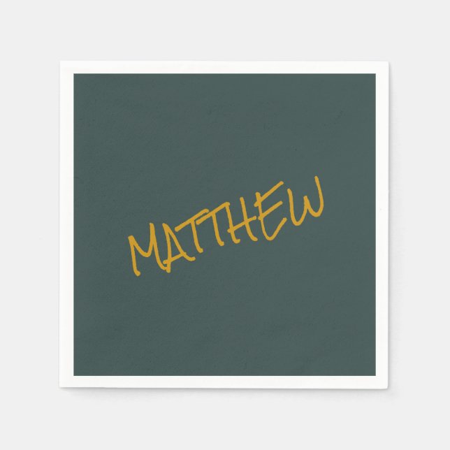Dark green modern gold lettering script napkin (Front)