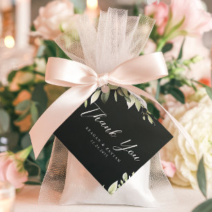 Dark Green Modern Greenery Leaf Wedding Thank You Favour Tags