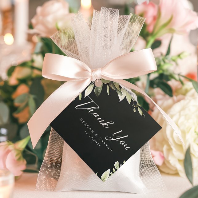 Dark Green Modern Greenery Leaf Wedding Thank You Favour Tags (Creator Uploaded)