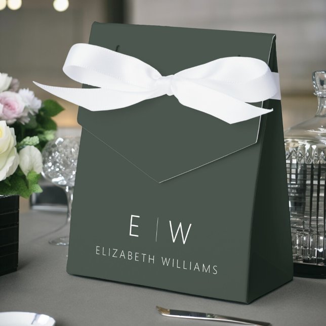Dark Green Modern Minimalist Monogram Name Favour Box (Creator Uploaded)