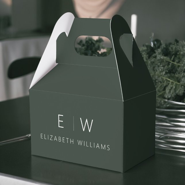 Dark Green Modern Minimalist Monogram Name Favour Box (Creator Uploaded)