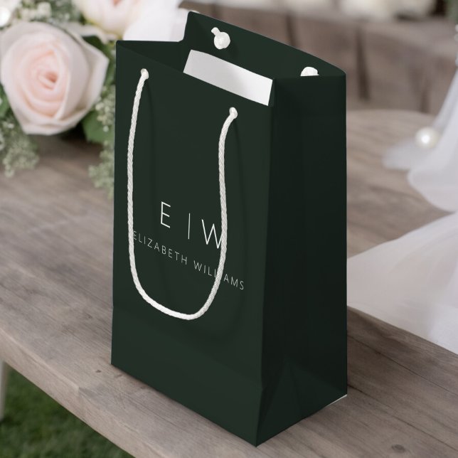 Dark Green Modern Minimalist Monogram Name Small Gift Bag (Creator Uploaded)