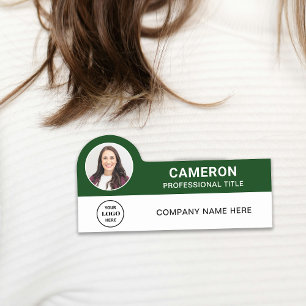 Dark Green Modern Photo Company Logo Employee Name Tag