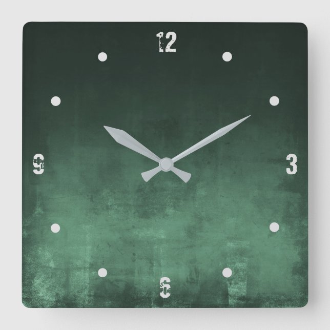 Dark Green Modern Rustic omber Abstract Square Wall Clock (Front)