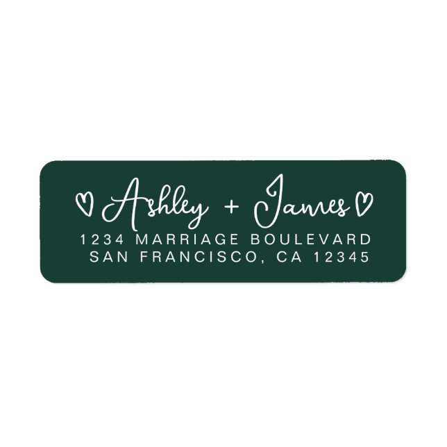 Dark Green Modern Script Hearts Return Address (Front)