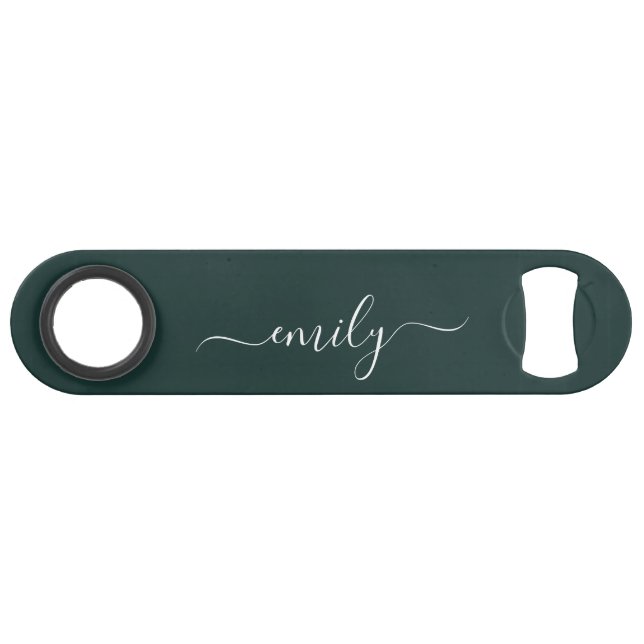 Dark Green Modern Script Monogram Name (Front (Horizontal))