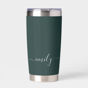 Dark Green Modern Script Monogram Name Insulated Tumbler