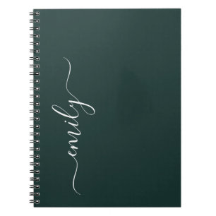 Dark Green Modern Script Monogram Name Notebook