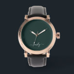 Dark Green Modern Script Monogram Name Watch<br><div class="desc">Dark Green Simple Script Monogram Name. This makes the perfect sweet 16 birthday,  wedding,  bridal shower,  anniversary,  baby shower or bachelorette party gift for someone that loves glam luxury and chic styles.</div>