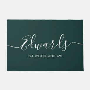 Dark Green Modern Script Personalised Doormat