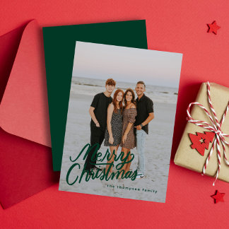 Dark Green Modern Trendy Merry Christmas Photo Holiday Card