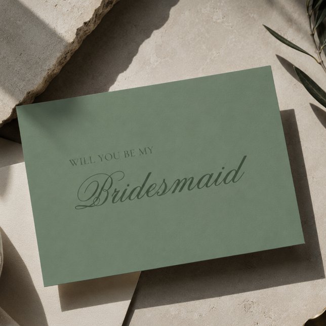 Dark Green Modern Typography Bridesmaid Proposal Card (Creator Uploaded)