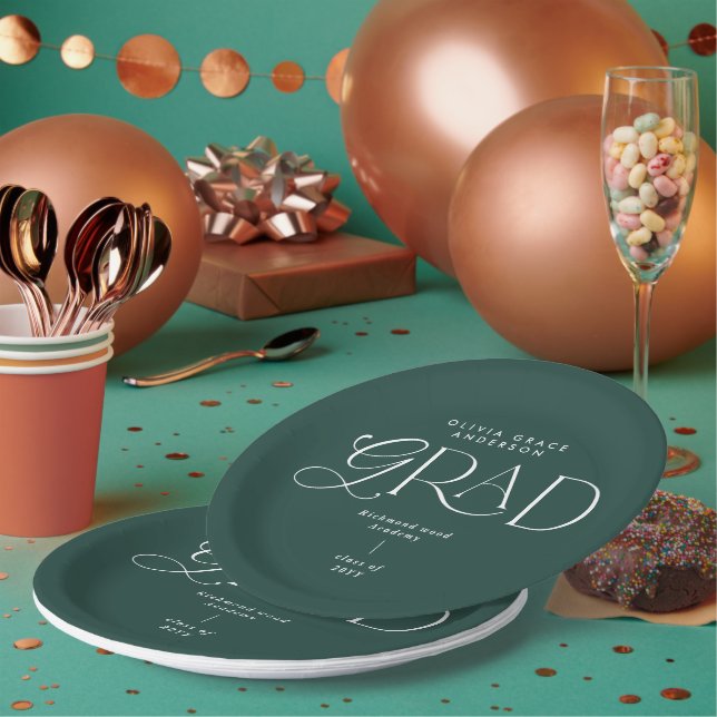 Dark green modern typography party decor paper plate (Multi)