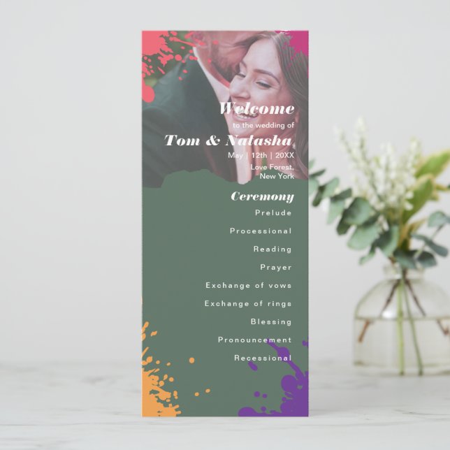 Dark Green Modern Wedding Drops Design  Programme (Standing Front)