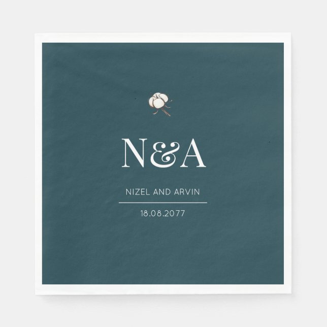 Dark Green Monochrome Minimalist Initials Modern  Napkin (Front)