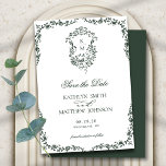 Dark Green Monogram Floral Vintage Crest Wedding Save The Date<br><div class="desc">Dark Green Monogram Floral Vintage Crest Wedding Save the Date Card. Celebrate your special day with this elegant and beautiful wedding invitation design to beautify your special occasion. All the texts are pre-arranged for you to personalise easily and quickly with your own details.</div>