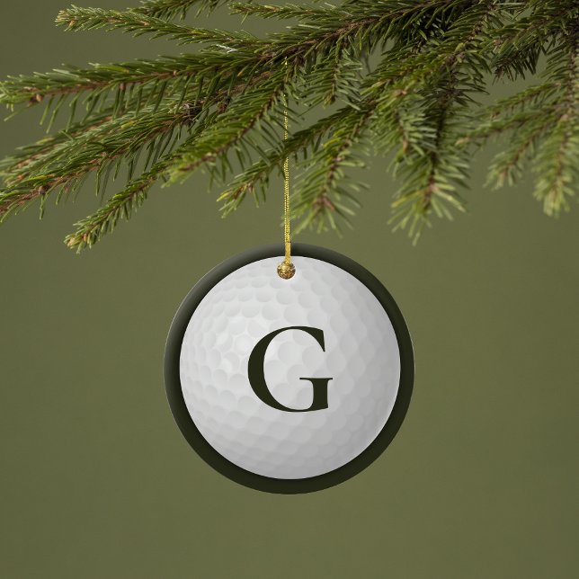 Dark Green Monogram Golf Ball Ceramic Tree Decoration (Creator Uploaded)
