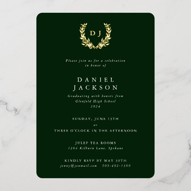 Dark Green Monogram + Laurel Wreath Graduation (Front)